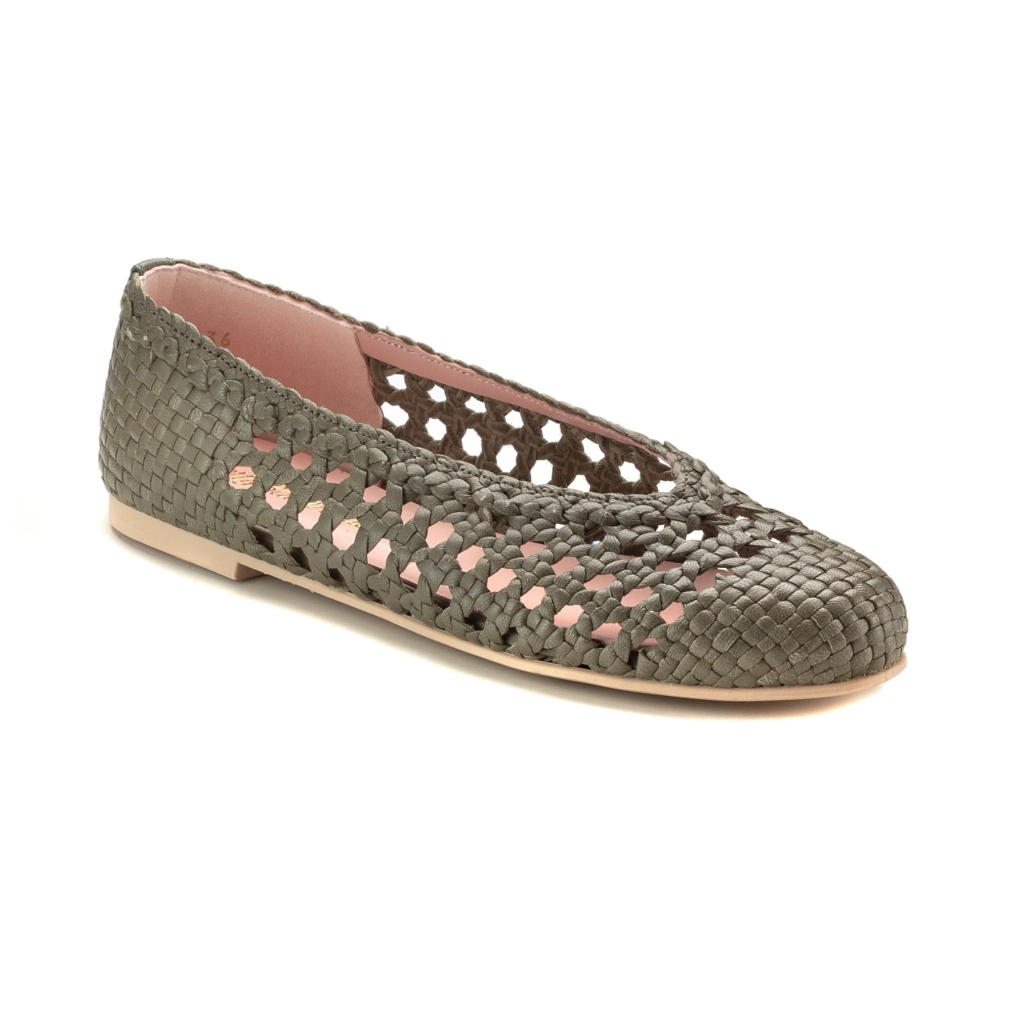48828 - Green Olive Leather Summer Net Shoe